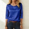 thumbnail image 6 of mgoYE Women Silk Satin Tops Short Sleeve Blouse Crew Neck Shirts Business Casual Outfits(Blue,L), 6 of 9