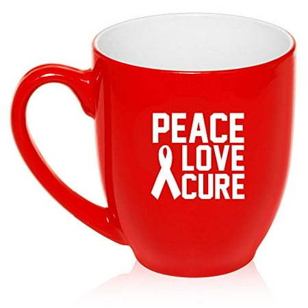 

16 oz Large Bistro Mug Ceramic Coffee Tea Glass Cup Peace Love Cure Cancer (Red)