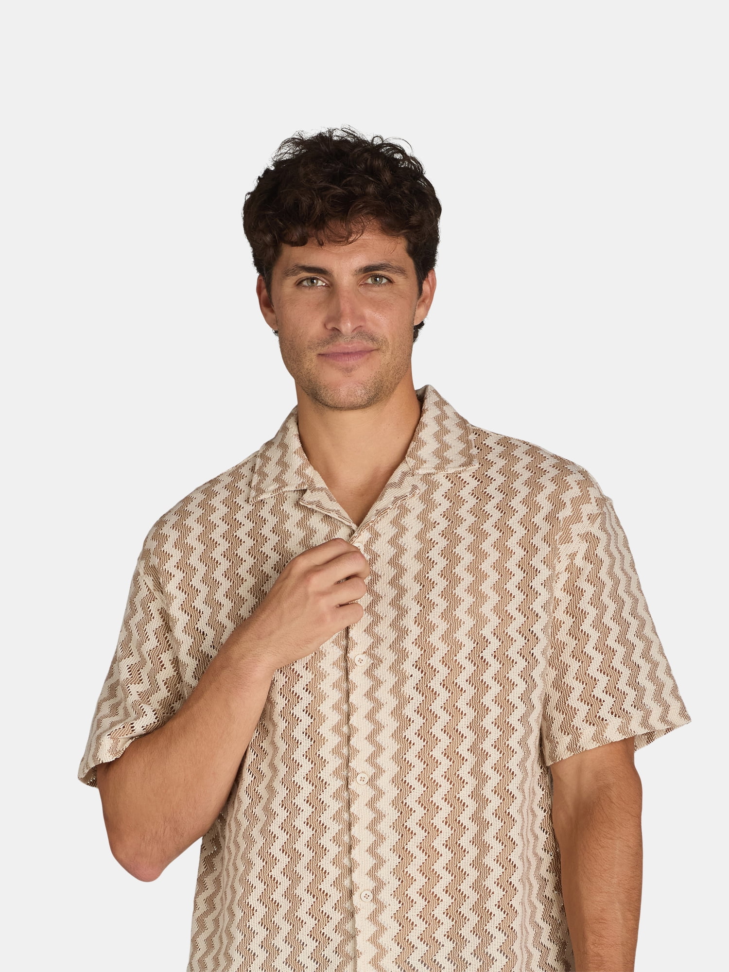 Tribekka 44 Men's Zig Zag Knit Camp Shirt, Sizes XS-2XL