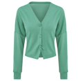 thumbnail image 1 of Cotton Ladies V-neck Fashion Design Loose Solid Color Casual Cardigan, 1 of 5