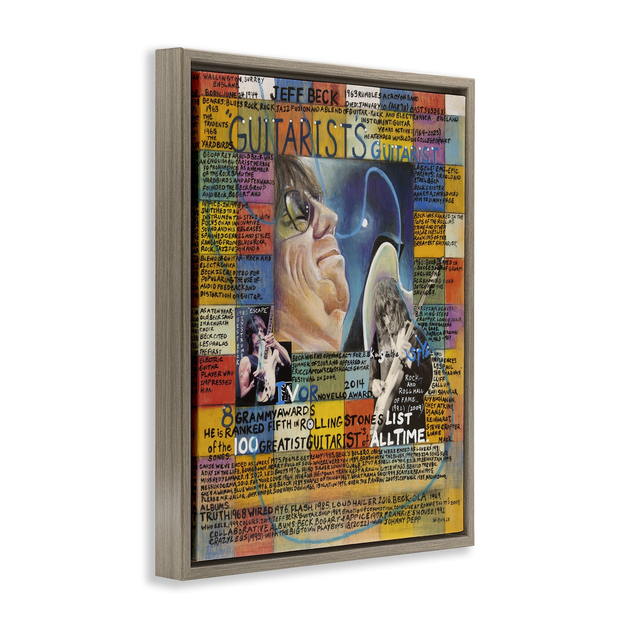 Stupell Industries Jeff Beck Collage People Drawing Brown Floater Framed Canvas Art Print Wall Art, 25 x 31