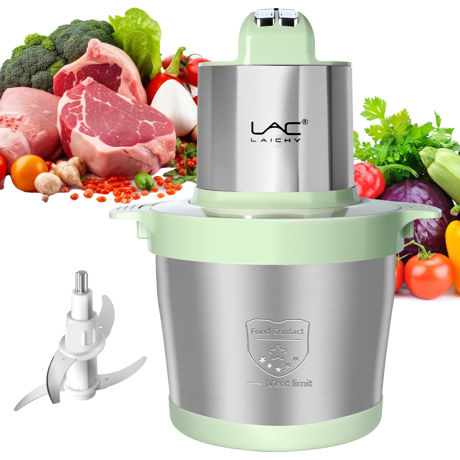 LAC LAICHY 3-Speeds 24 Cup Large Electric Meat Grinder,Electric Chopper,Food Processor with 4- Stainless Steel Blades,1500W High power Copper Motor For Meat,Baby Food,Green