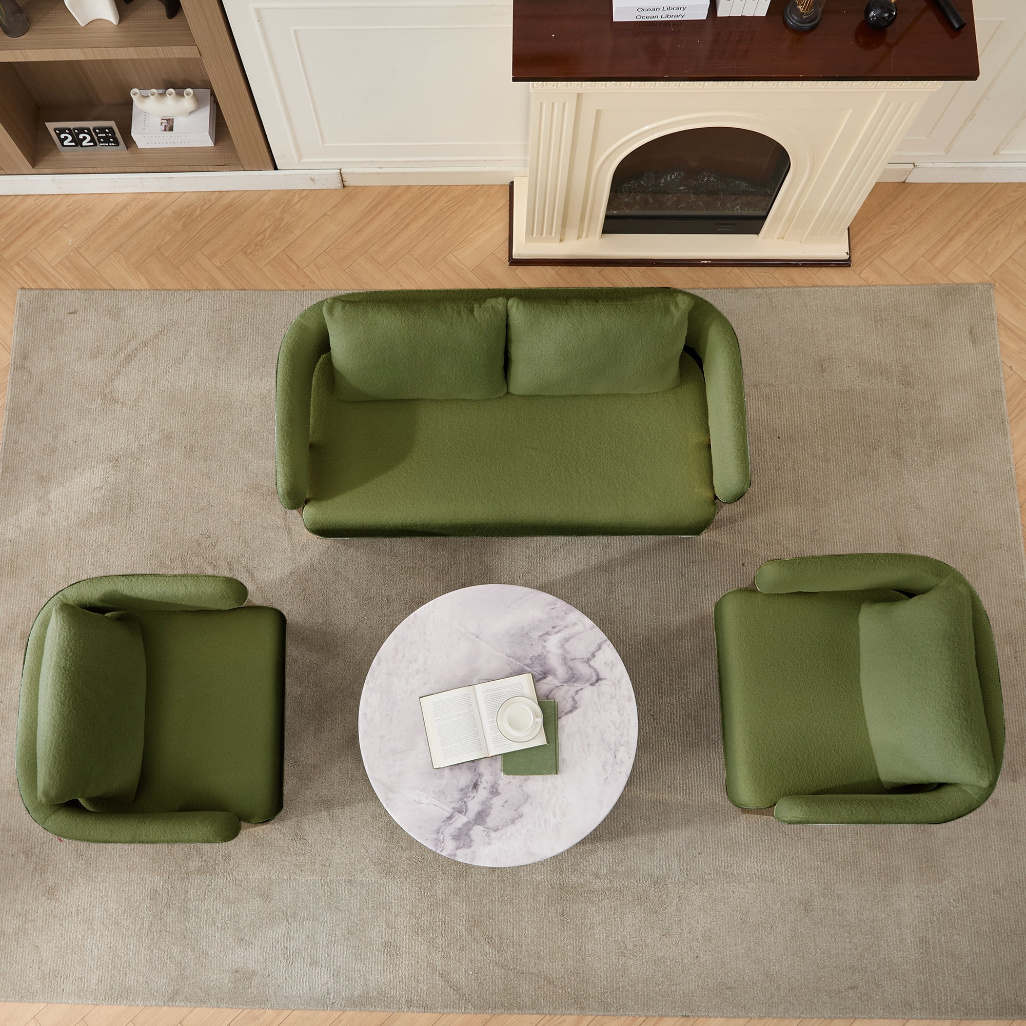 51" Small Sofa Couch Comfy Modern Teddy Upholstered 2-Seater Love Seats for Apartment,Bedroom,Office,Green