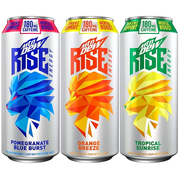 MTN DEW RISE ENERGY, Drink 3 Flavor 16oz Cans, 3FL Variety Pack, 12