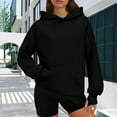thumbnail image 2 of XIAONU Womens Hoodies Ribbed Textured Long Sleeve Pullover Hooded Sweatshirt Solid Color Simple Kangaroo Pocket Top Streetwear Black XXL, 2 of 6