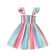 thumbnail image 3 of FLMEI Toddler Baby Kids Girls Dresses Suspenders Summer Dress Casual Clothes Rainbow Stripe Dresses for 1-6 Years, 3 of 9