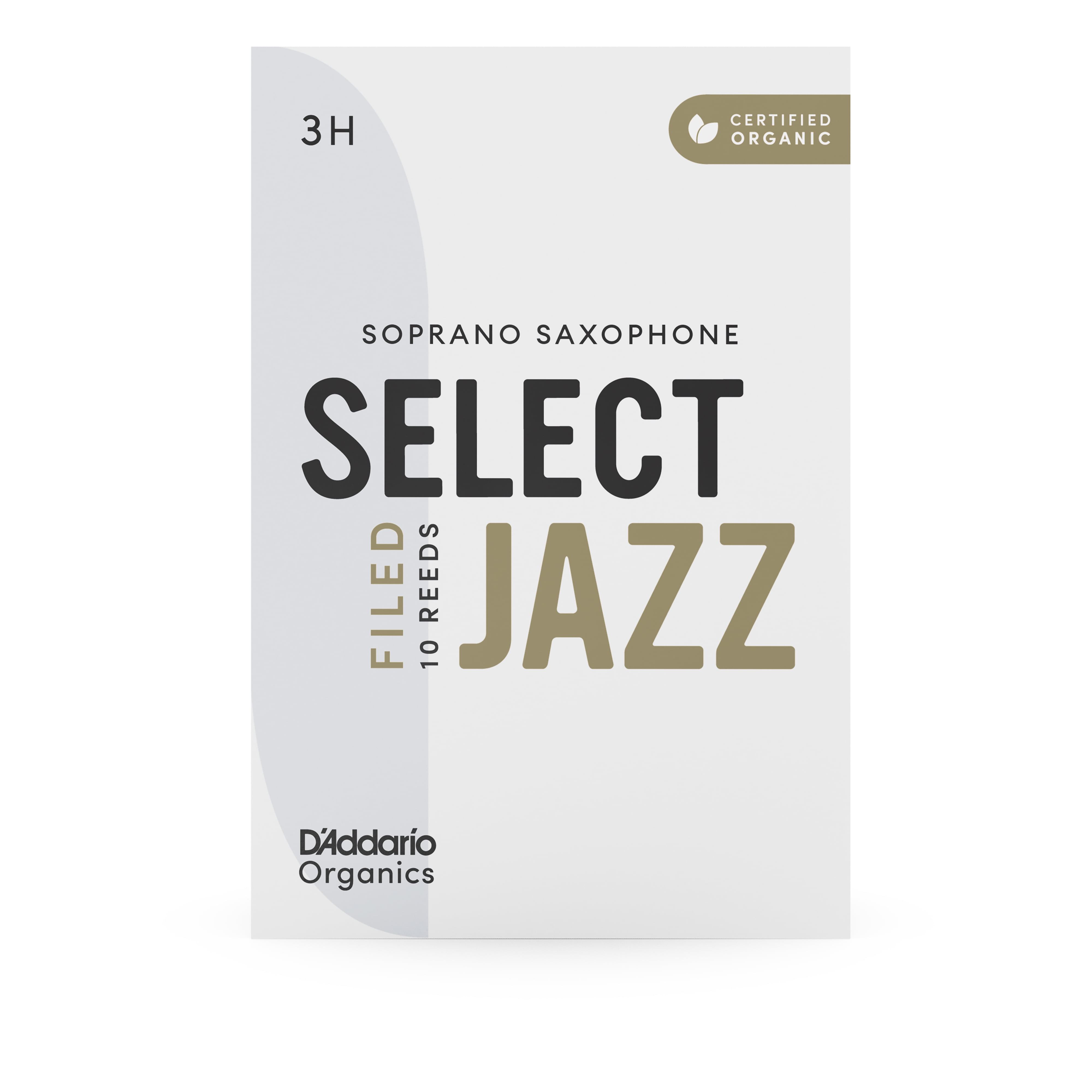D'Addario Organic Select Jazz Filed Soprano Sax Reeds, Strength 3 Hard, 10-pack