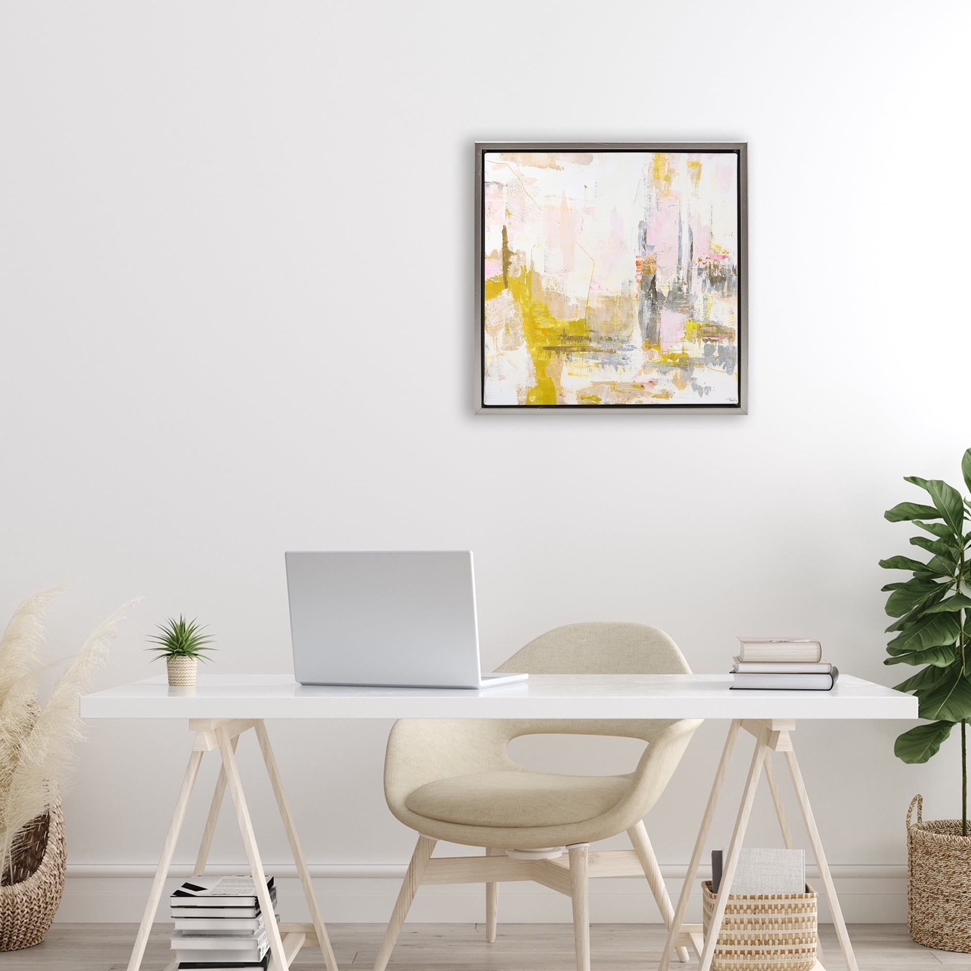 Stupell Industries New Age Yellow Abstract Gray Framed Floater Canvas Wall Art, design by Design Fabrikken