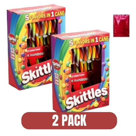 Skittles Candy Canes 12-pc 2 Pack | Bonus LaPrima Morceau Bonbon | Fruity & Colorful Holiday Candy Canes | Fun Christmas Treats & Stocking Stuffers