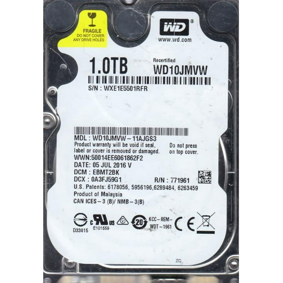 WD10JMVW-11AJGS3, DCM EBMT2BK, Western Digital 1TB USB 2.5 Hard Drive