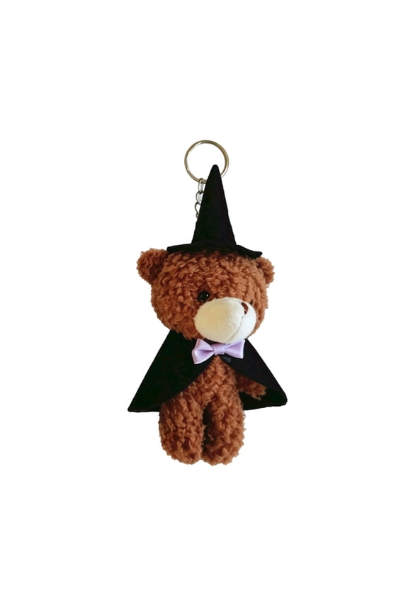 Teddy Bear Keychain Halloween Plush 6 X 3 Inch Witch Themed Small Plush Keychain for Backpack and Bag Accessory