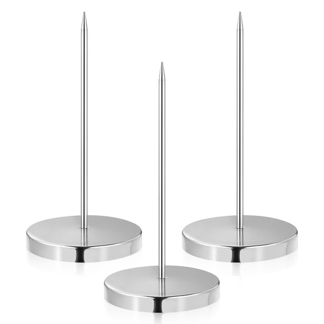 KAKOWELY Desk Straight Rod 3 Pcs Desk Check Spindle Holder Metal Bill Holder with Round Base and Thick Spindle Rod for Restaurant Kitchen Office Hotel (Silver)