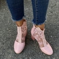thumbnail image 4 of Penkiiy Women's Lace Mesh Floral Embroidered Stiletto Heels Ankle Boots Ladies Breathable Hollow Out Lace Chunky High Heel Shoes 38 Pink, 4 of 7