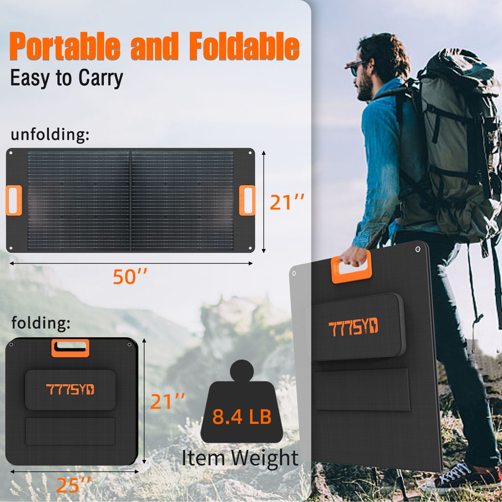 777SYD 100W Foldable Solar Panel with Kickstand, Waterproof Portable Solar Charger with Cables for Power Station & Outdoor Use