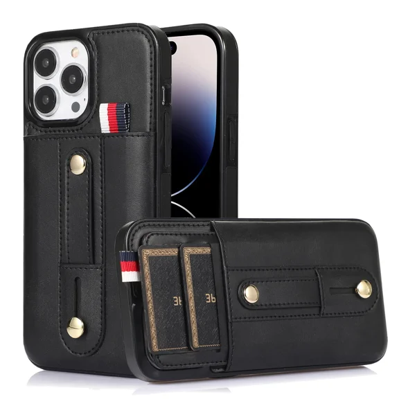 Wallet style phone case suitable for Samsung A14 4G/5G phone case with card clip, adjustable anti slip finger clip ring, scratch resistant leather protective cover