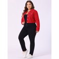 thumbnail image 3 of DARING DIVA Women's Plus Button Closed Cropped Denim Jacket 4X Red, 3 of 6