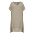 thumbnail image 4 of Elvqul Womens Dresses Short Sleeve Scoop Neck Dresses for Women Plus Size Solid Pullover Long Dresses Khaki Chic, 4 of 7