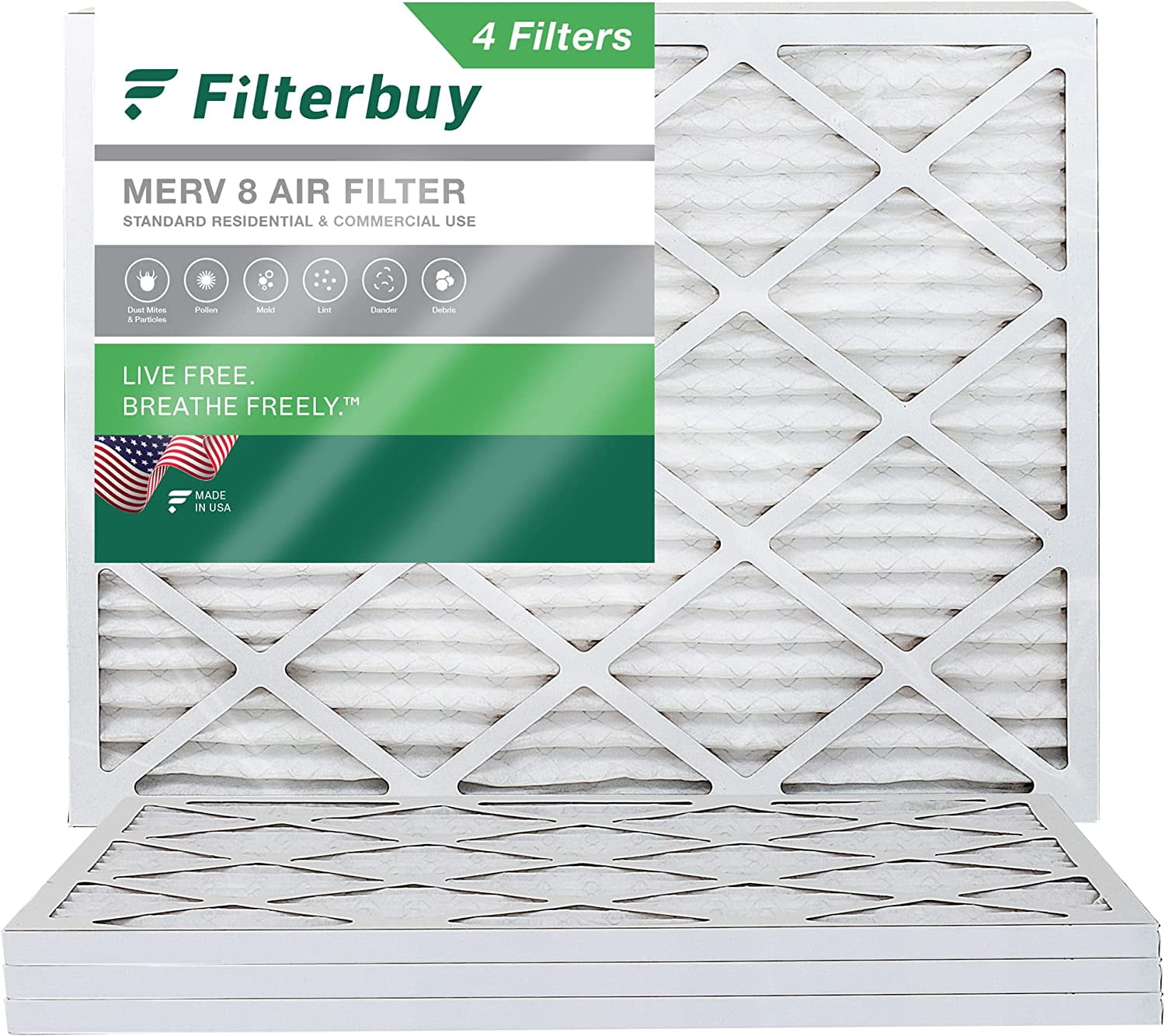 4 Pack Actual Depth: 3-3/4" 16x25x4 MERV 8 Pleated AC Furnace Air Filters 