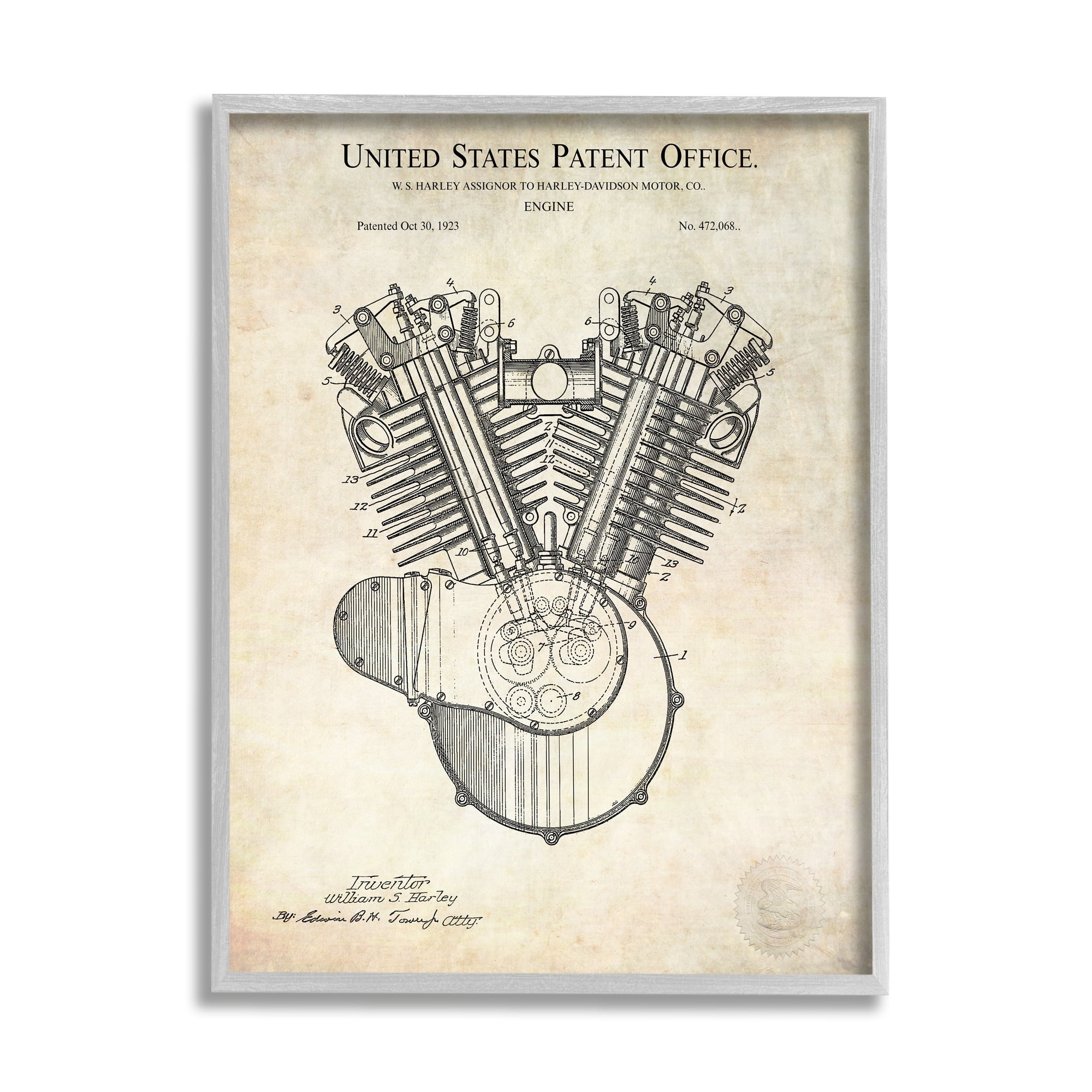 Stupell Industries Detailed Engine Machine Diagram Blueprint Patent Text Framed Wall Art, 24 x 30, Design by Karl Hronek