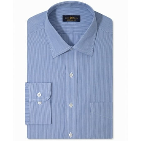 Stripe Non Iron Shirt - Club Room NEW Blue Mens Size 18 Striped Non-Iron Regular-Fit Dress Shirt