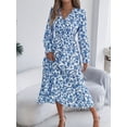thumbnail image 5 of Elegant Floral Dress Woman 2025 Autumn Winter V Neck Long Flared Sleeves Ruffled Maxi Dress, 5 of 7