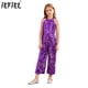 thumbnail image 2 of Traje de baile de Jazz con lentejuelas brillantes para niñas, pelele para desfile, cuello Halter, espalda con tiras, pantalones de pierna ancha sin mangas, mono de una pieza, 2 of 5