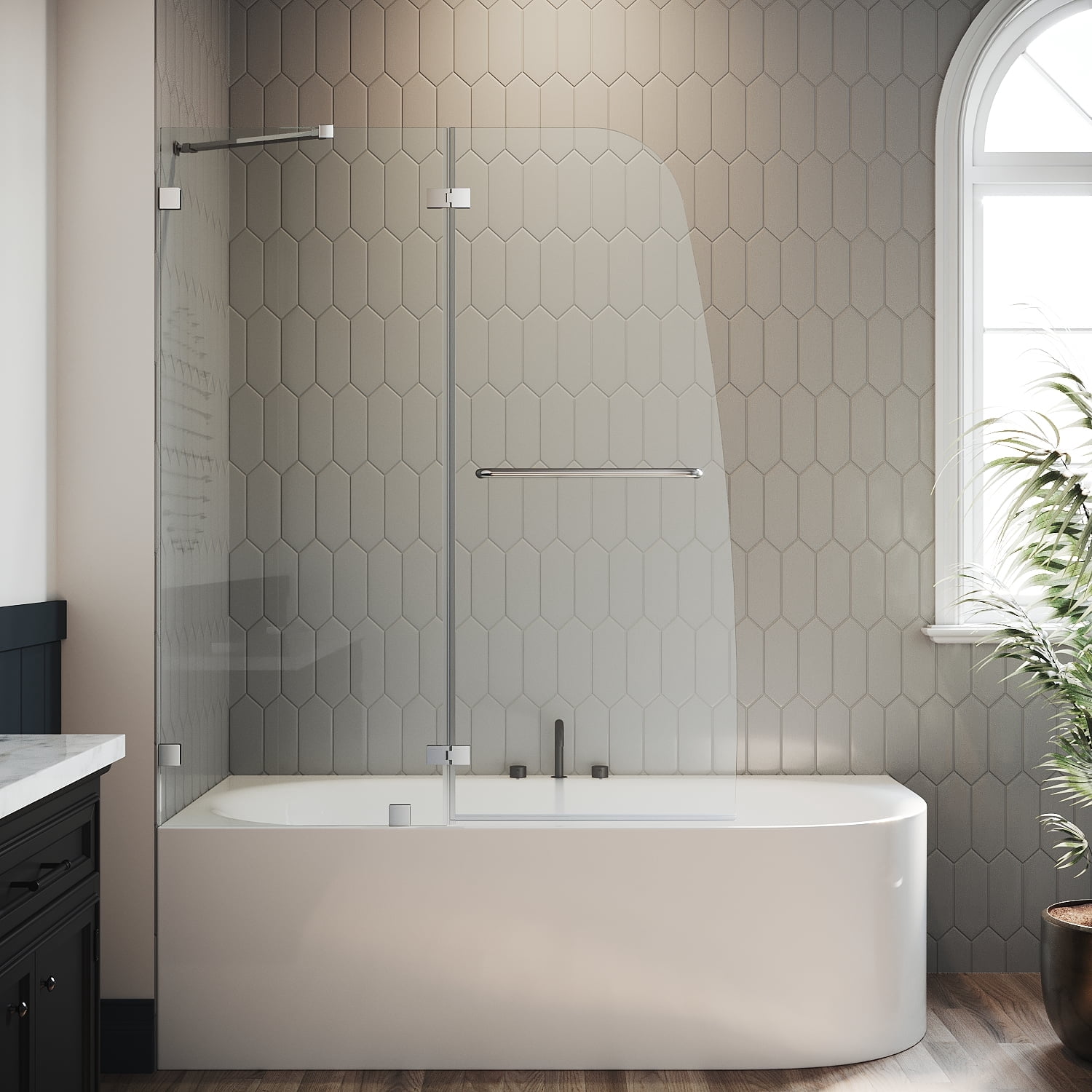 Sunny Shower 48" W x 58" H Shower Doors for Bathtub Pivot Hinged Tub Door Excluding Bathtub