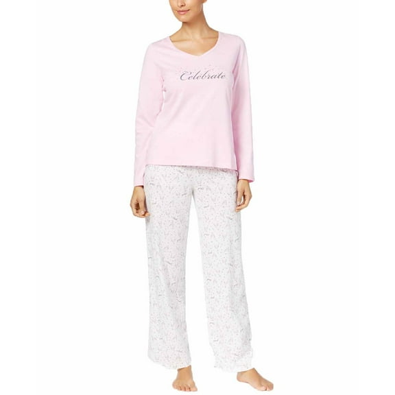Charter Club Graphic Top & Printed Pants Pajama Set (Champagne Bubbly, Large)