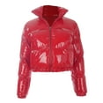 thumbnail image 4 of Gupgi Women Long Sleeve Stand Collar Metallic Quilted Puffer Jackets, 4 of 5
