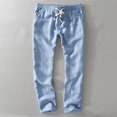 thumbnail image 3 of RWJDXD New Men‘s Linen Trousers Straight Tube Rope Solid Color Casual Linen Trousers Men Breathable, 3 of 6