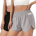 thumbnail image 2 of 2Pcs Women Athletic Shorts Running Solid Color Workout Elastic Waist Pants Shorts Comfy Gym Activewear Lounge Shorts With Pockets, 2 of 4