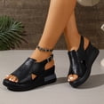 thumbnail image 3 of Platform Wedge Sandals for Women Open Toe Slingback Heels Comfortable Soft Footbed Buckle Ankle Strap Walking Shoes Black Size 8.5, 3 of 8
