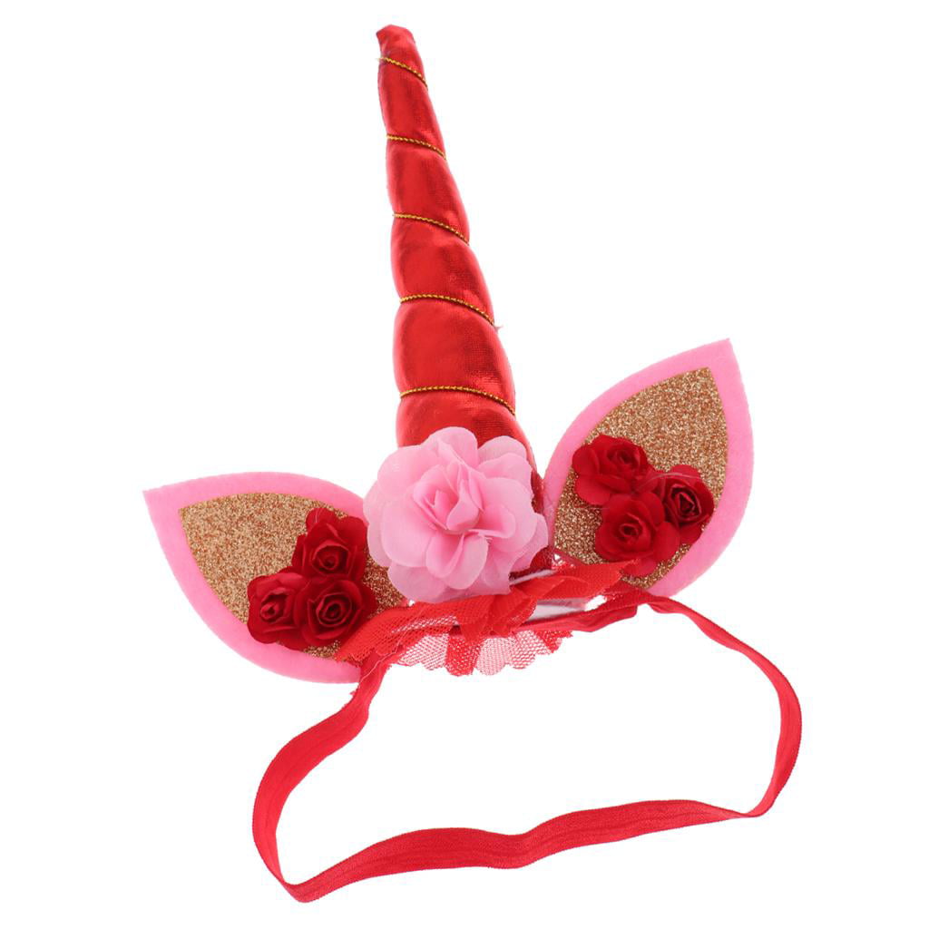 Kid Elastic Unicorn Horn Ear Design Flower Hairband Girls Headband Headdress 