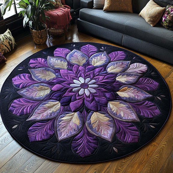 Twilight Feather Dance Quilted Round Mat, Round Accent Mat for Living Room Decoration