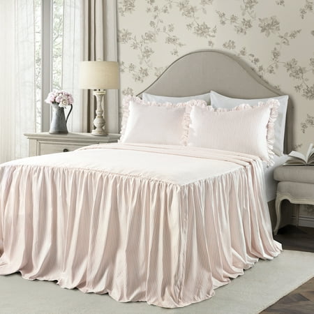 Twin 2pc Ticking Stripe Bedspread Set Blush - Lush Décor