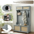 thumbnail image 3 of 65"Entryway Hall Trees with 4 Hooks,4-IN-1 Storage Shelves and Shoes Bench, Freestanding Closet Organizer with Coat Rack and Rattan Storage Drawers Shelves for Hallway Bedroom, 3 of 8