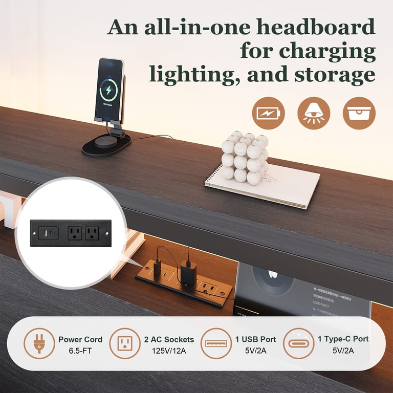 Amolife Queen Storage Bed with LED Charging Station photo 7
