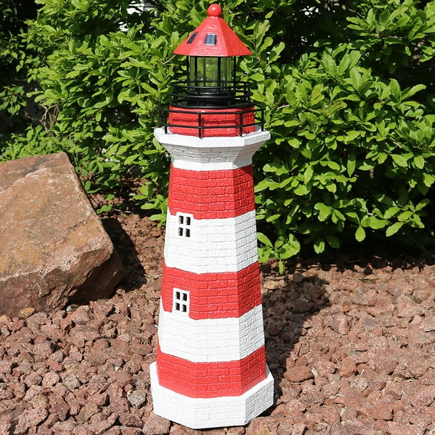 Sunnydaze Solar Striped LED Lighthouse Outdoor Decor, 36 Inch Tall