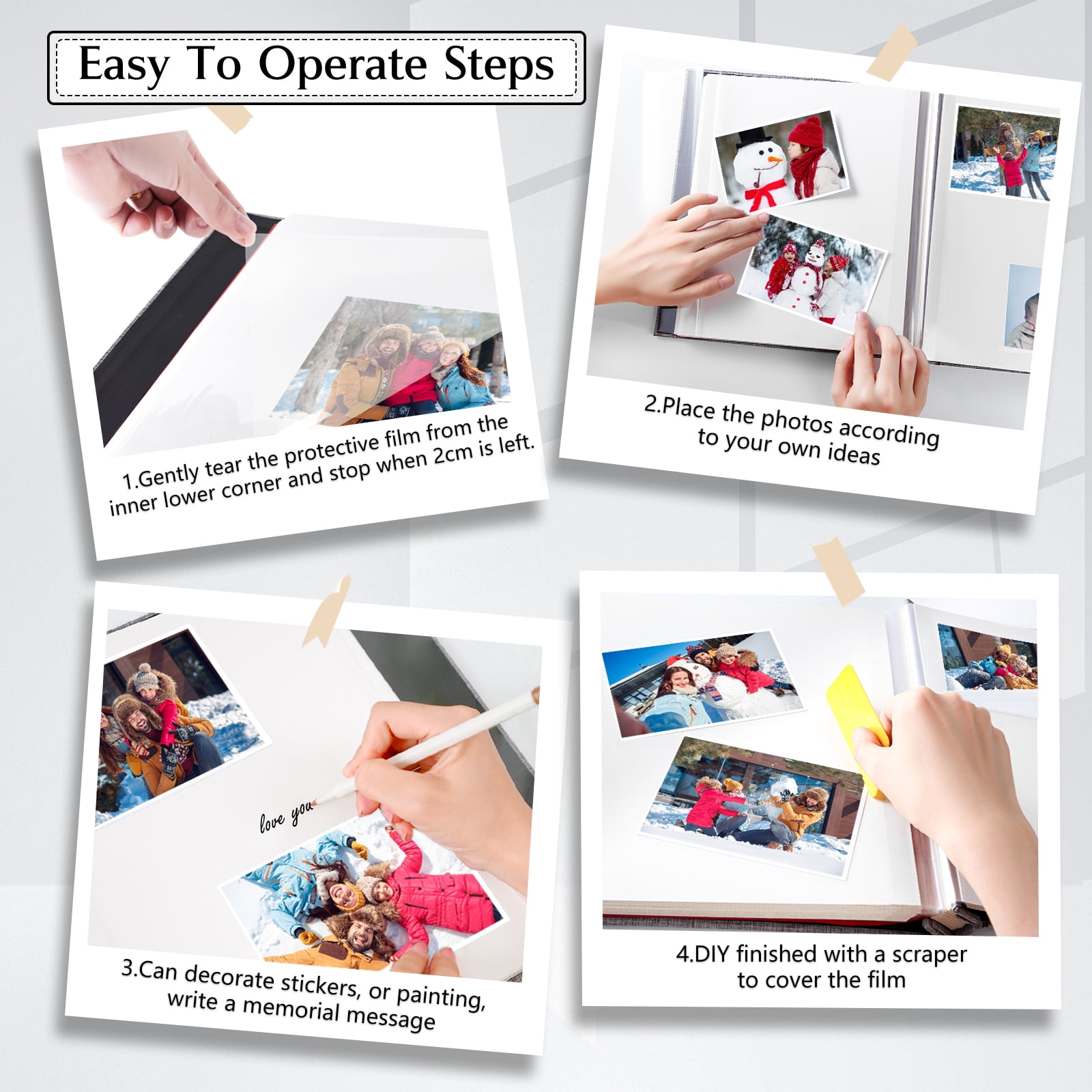 cherished memories 60 Pages Large photo album with self adhesive pages - perfect for photo paper 4x6 5x7 8x10, sticker book, and scrapbook supplies - stylish binder to preserve your moments