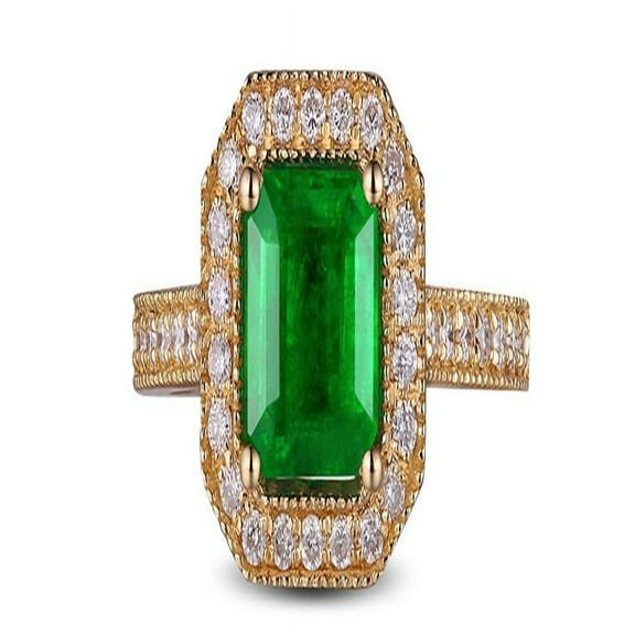 Bestselling Antique 1 Carat princess cut Emerald and Diamond Engagement Ring in Yellow Gold
