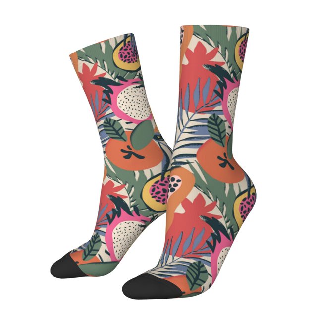 Fotbe Tropical Fruit Calcetas Largas con Estampado para Hombre y Mujer – Calcetas de Compresión Transpirables y Elásticas, Viajar y Uso Diario Talla 5-11