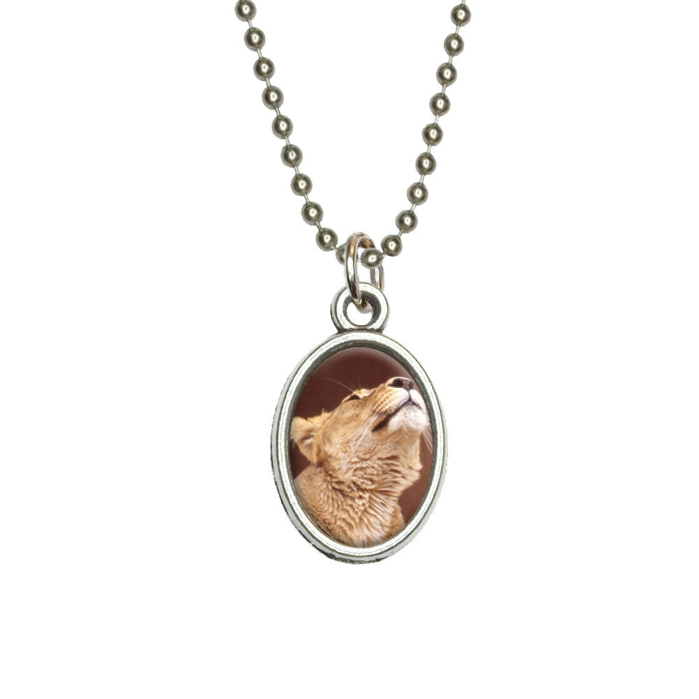 Female Lion Lioness Oval Charm Pendant 
