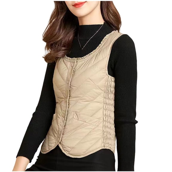 SuTry Womens Winter Vest Solid Color Lightweight Vest Button Sleeveless Jackets Warm Soft Slim Casual Coat(Khaki,4XL)