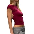 thumbnail image 2 of Y2k Crop Tops Women Sexy Sleeveless Tees T Shirts Vintage Teen Girls Short Sleeve Slim Fitted Solid Blouse 2022 Summer Tictok Casual Fashion Trendy Clothes (Dark Blue Backless, S), 2 of 9
