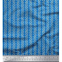 Soimoi Blue Velvet Fabric Stripe & Diagonal Line Geometric Print Sewing Fabric Yard 58 Inch Wide