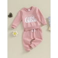 thumbnail image 3 of Bagilaanoe 2PCS Toddler Baby Girl Pants Set Letter Print Long Sleeve Sweatshirt Tops + Sweatpants 6M 12M 18M 24M 3T Kids Casual Sweatsuits, 3 of 9