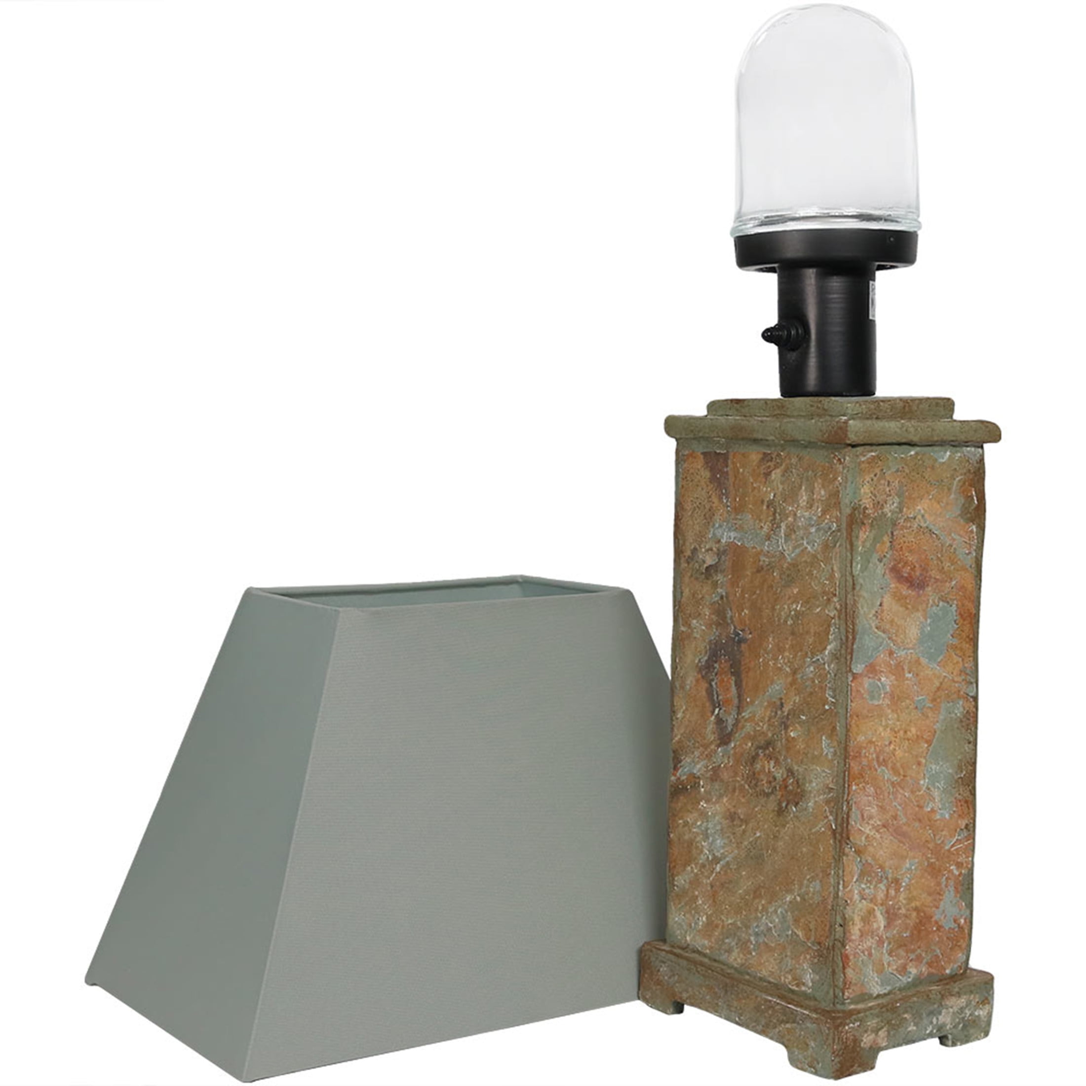 Sunnydaze 24" Natural Slate Outdoor Table Lamp with Gray Shade