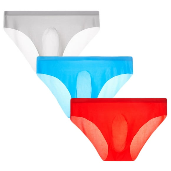 Men's 3 Colors Pack Ice Silk Briefs Micro Modal Pouch Underwear Ultra Soft Sexy Thongs Panties Gifts for Boyfriend Husband