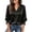 *Black, variant on ClodeEU Women's Satin V Neck Ruff Cuff 3/4 Sleeve Button Down Blouse, Casual Silky Work Shirt Top Beige,Women's Plus L