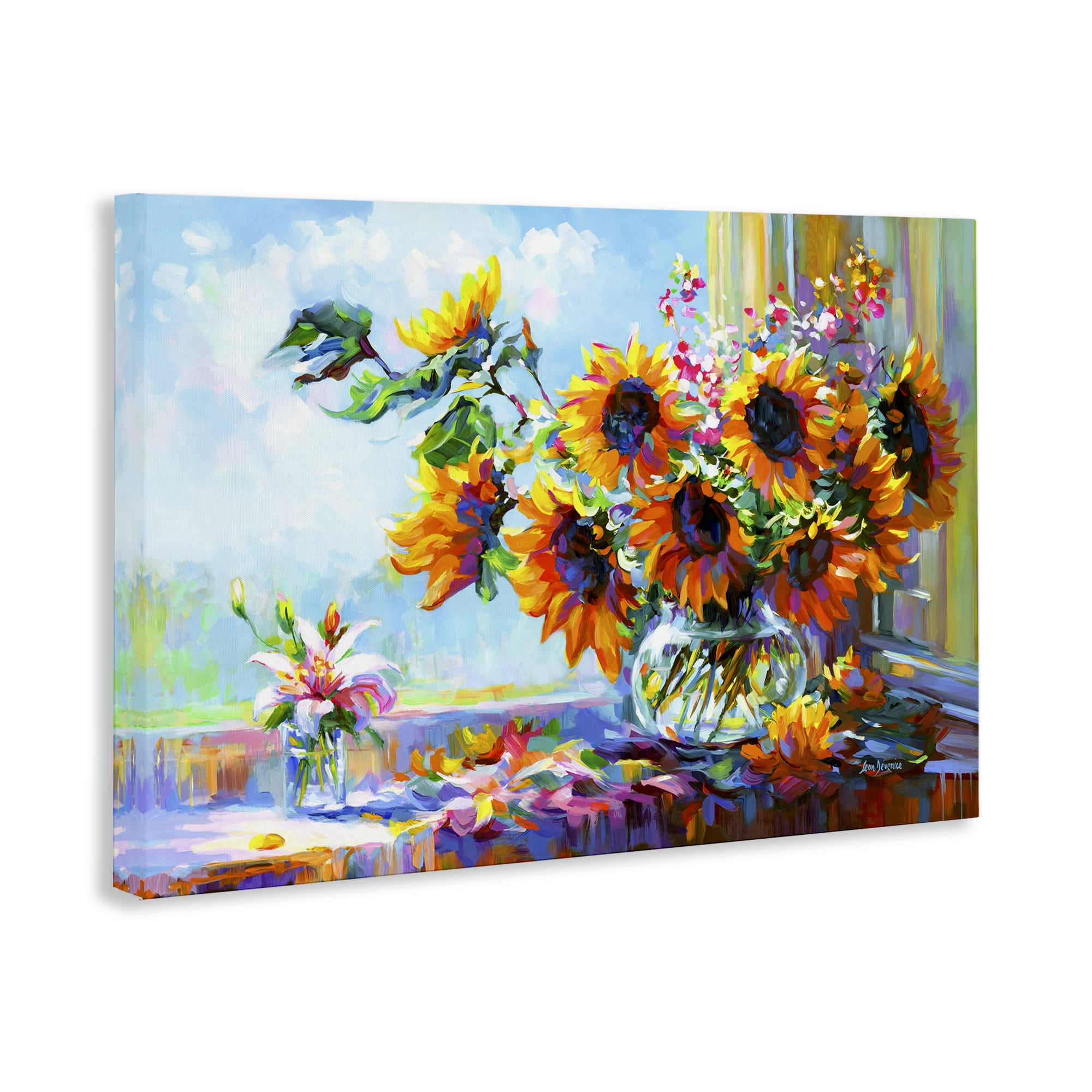 Stupell Industries Sunflowers Morning Glory Botanical & Floral Painting Gallery Wrapped Canvas Art Print Wall Art, 30 x 20